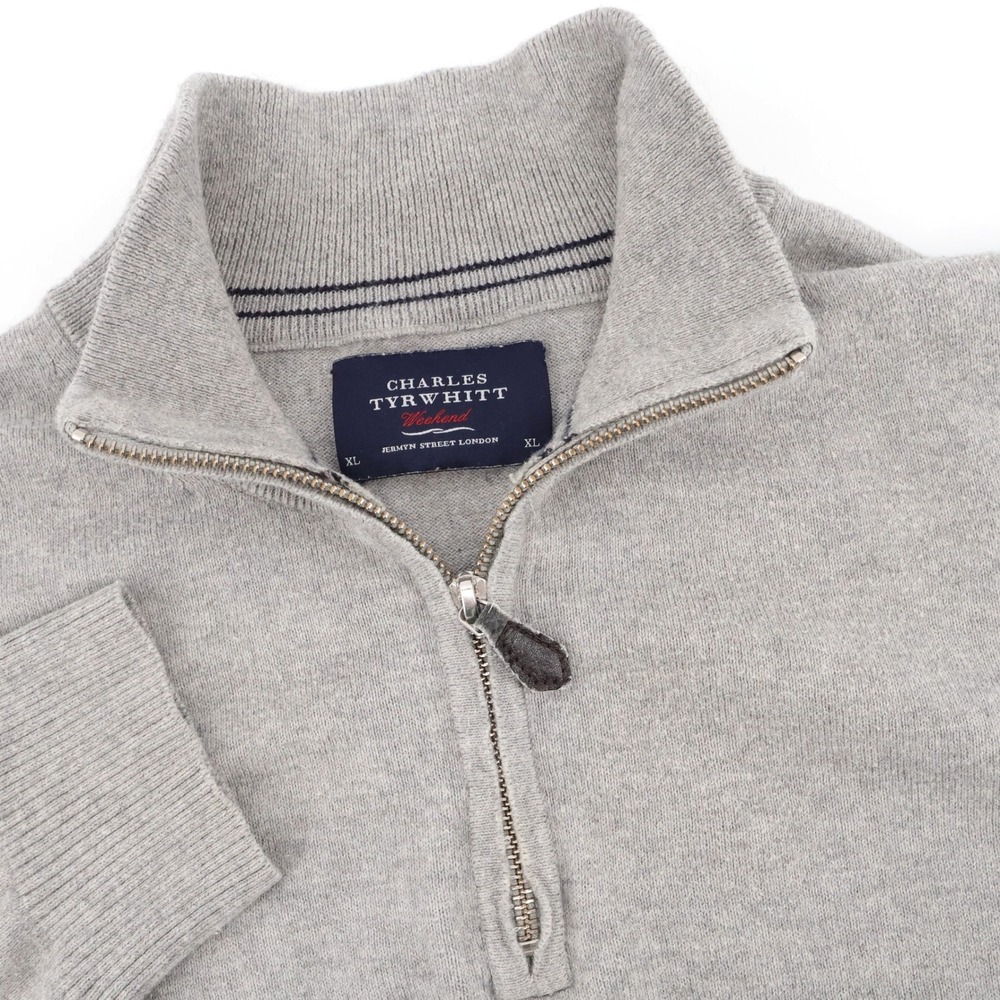 Charles Tyrwhitt Cashmere Blend Quarter Zip Sweater Grey Long Sleeve Mens XL